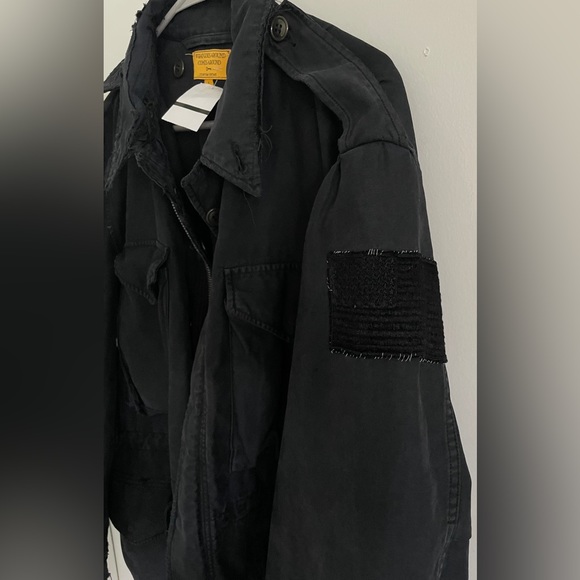 LARGE UNISEX custom Distressed WHAT GOES AROUND COMES AROUND Black M-65 Jacket - Picture 4 of 8